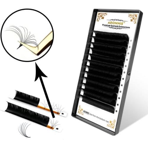 Abonnie Easy Fan 12 Rows Mink Individual Eyelash Supplier Easy Fan Private Label Silk Eyelash Extension Fan Trays Volume