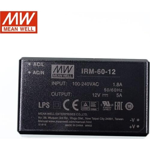 MEAN WELL IRM-60-12 60W PCB assemble Encapsulated Power Module 110V/220V AC to 12V DC 5A Module type Power Supply