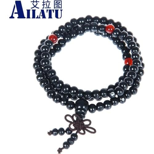 Ailatu Rosary Bracelet Free Shipping 50pcs/lot 6mm Buddhist 108 Pieces Black and Red Wood Mala Prayer Beads