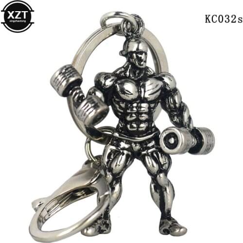 Strong Man Dumbbell Keychain Men Fitness Bodybuilding KeyChains For Car Wallet Keys Ring Sports Men Hip Hop Jewelry Gym Gifts