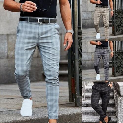 Long Plaid Mens Check Printed Trousers Spring Summer Men Smart Casual Business Slim Fit Stretch Work Office Casual Vintage Pants