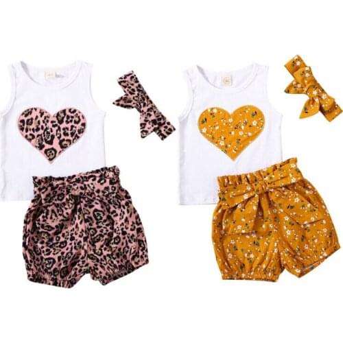 Pudcoco Baby Summer Clothing Newborn Infant Baby Girl Vest Heart Shirt Top Shorts Pants Outfit Leopard Clothes Set 3PCS