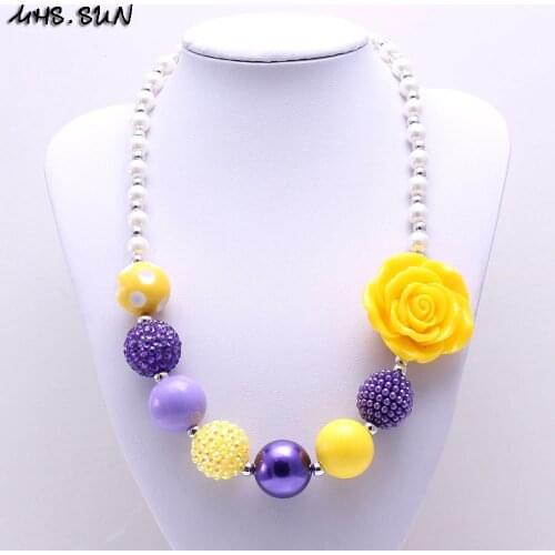 MHS.SUN Child Kids Chunky Bubblegum Necklace With Yellow Flower Cute Chunky Beads Necklace For Girls Baby Jewelry Gift Charming