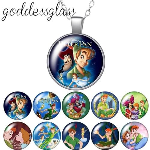 Disney Cartoon Peter Pan Adventure Round Glass glass cabochon silver plated/Crystal pendant necklace jewelry Gift