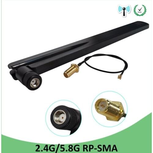 2.4GHz 5GHz 5.8Ghz Antenna 8dBi RP-SMA Connector 5pcs Dual Band 2.4G 5G 5.8G IOT wifi Antena aerial SMA female+21cm Pigtal cable
