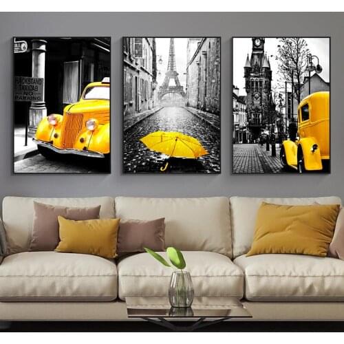 Europe City Scenery Decor Picture Nordic Canvas Painting Home Retro Yellow Decor Wall Art Poster and Print for Dormitory Design