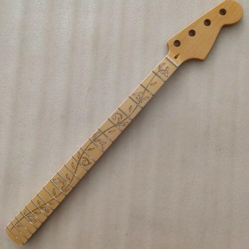 Maple 20 Fret P Bass Guitar Neck replacement 4 string maple fingerboard vine inlay gloss
