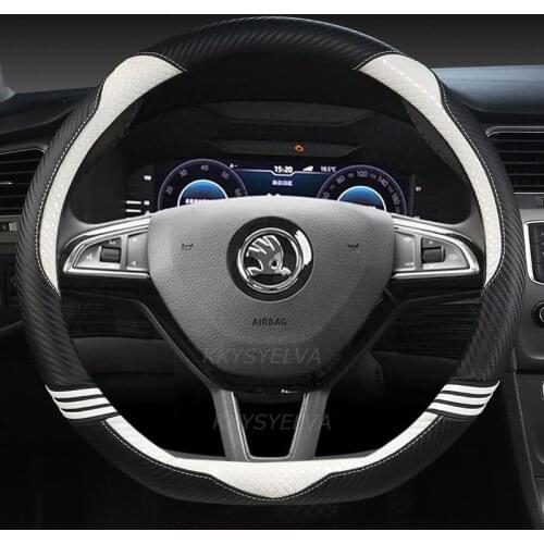 Leather Car Steering wheel Cover Anti-slip for Skoda Fabia 1 2 3 I II III Auto interior Accessories
