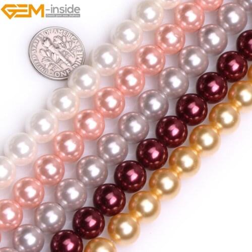 Gem-inside 10mm 15inch Round Reflective Shell Beads For Jewelry Making Beads Necklace Bracelets For Women Dyed Color DIY Beads