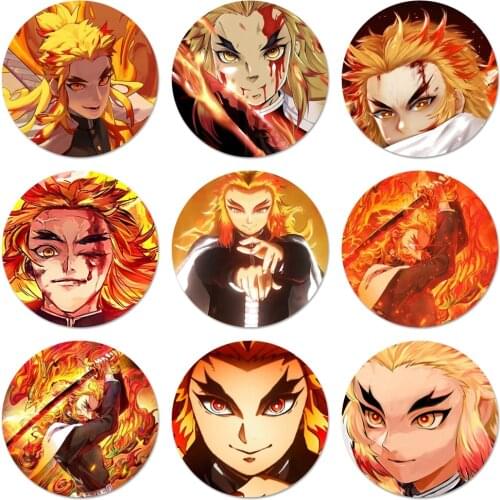 Kyojuro Rengoku Kimetsu no Yaiba anime Badge Brooch Pin Accessories For Clothes Backpack Decoration gift 58mm