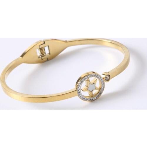 Trendy Stainless Steel Star Bracelets Bangles For Women Female Girls CZ Crystal Rhinestone Charm Wedding Bangle Jewelry Bracelet