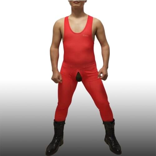 Man Long Zipper Open Front butt John Solid Wrestling Singlet Cycling Jersey Weight Lifting Tight outfit One-Piece earotics Suit
