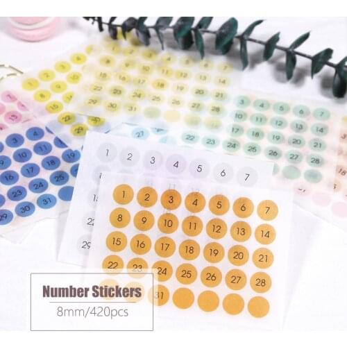 MyPretties Candy Color Round Label Dot Stickers Number Stickers Planner Stickers Weekly Daily Schedule Mark Stationery Stickers