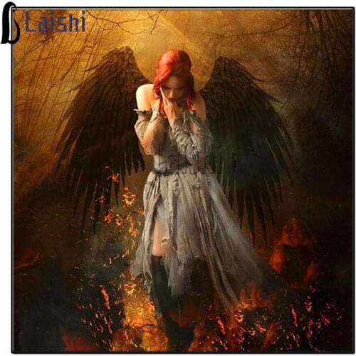 Black Wings Angel 5d DIY flame Diamond Painting Full Drill Square Angel Picture Cross Stitch Kit Diamond Paint Mosaic Needlework