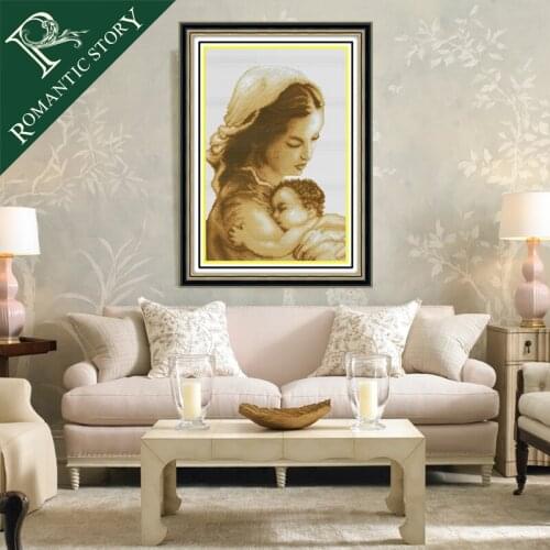 Romantic Story Needlework Cross Stitch Printing Kits Small Child is Lying in Mothers Arms Embroidery Patterns 11CT DIY Handmade