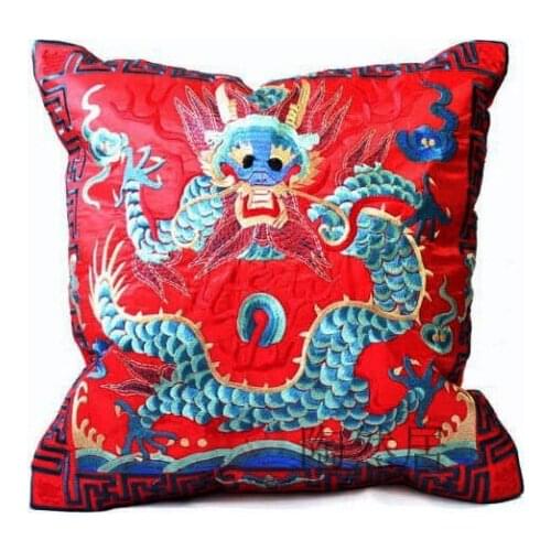 New 2pcs Noble Chinese Handmade Embroiderd Dragon Silk Red Cushion