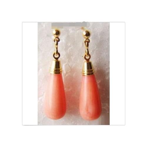 Excellent Pink Coral Drop 18KGP Earrings