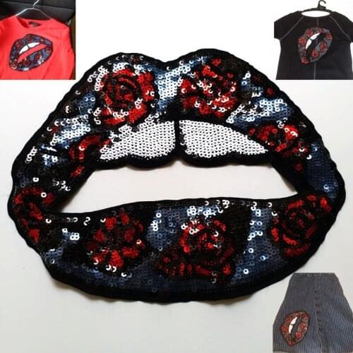 1pc mouth Sequin mouth patches for clothing DIY Sew on lip patch Embroidery applique parche ropa clothing accessories
