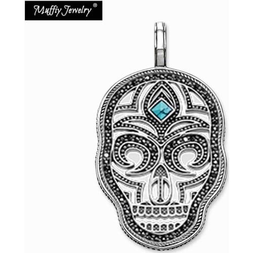 Pave Blue Stone Skull Pendant,2019 New Europe Style Rebel Fashion Jewelry For Men & Women, Punk Gift In 925 Sterling Silver