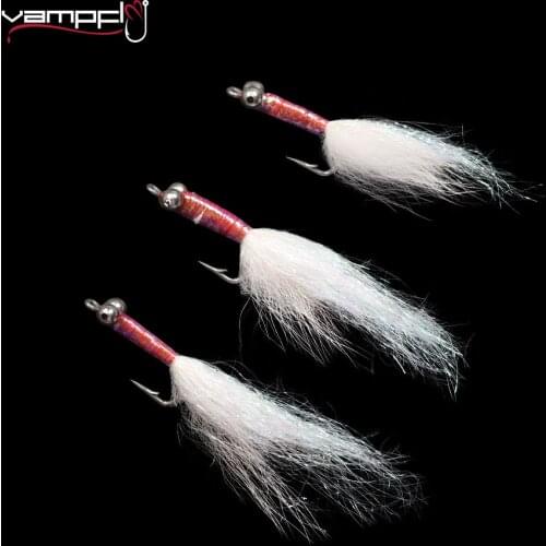 Vampfly 8PCS White Long Ice Dub Minnow Streamer Fly With Bead Chain Eyes For Trout Bass Salmon Steelhead Fishing Lures Baits