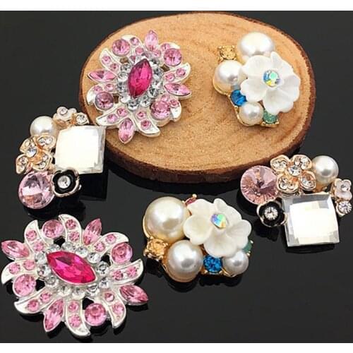2016New 50Pcs Color Diamond Flower Rhinestone Embellishment Button DIY Accessories HZ16-HZ18