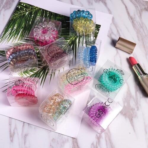 3pcs/lot Gradient Hairband Elastic Telephone Line Hair Tie Band Cute Gum Women Girls’ Hair Accessories with Box