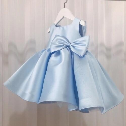 Toddler Girl Infant Princess Blue Lace Bow Tutu Dress Girl Wedding Dress Kids Party Vestidos for Baby 1 Years Birthday Costumes