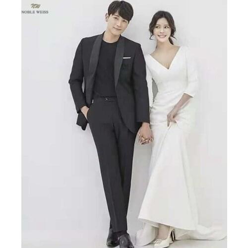 Wedding Dress V-neck Mermaid Wedding Dresses for Women Satin Wedding Dresses with Sweep Train