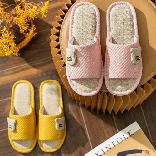 Unisex Summer Flax Bear Slippers Indoor Casual Shoes Soft Slippers Sandals Couple Linen Slippers For Men And Women Home Slippers