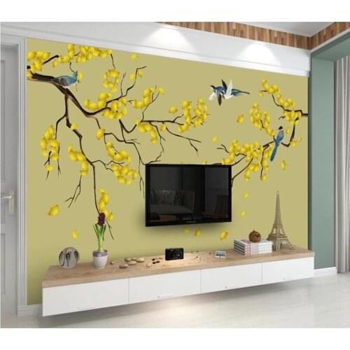 XUE SU Custom wallpaper mural ginkgo hand-painted flowers and birds new Chinese background wall decoration painting