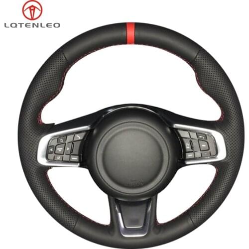 LQTENLEO Black Genuine Leather Car Steering Wheel Cover For Jaguar E-Pace 2017-2019 XE XEL 2015-2019 F-Pace XF XFL 2016-2019