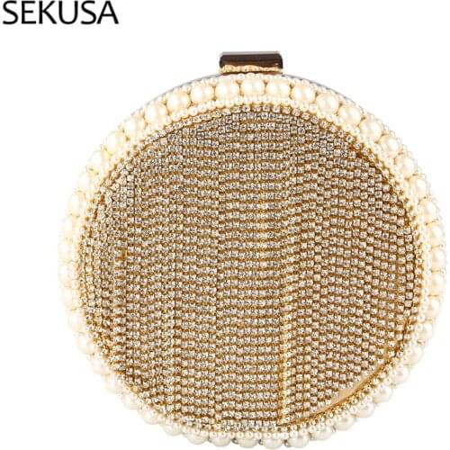 Ball Brand Design Women Evening Bags Beading Diamonds Party Wedding Female New Handbags Pearl Rhinestones Purse