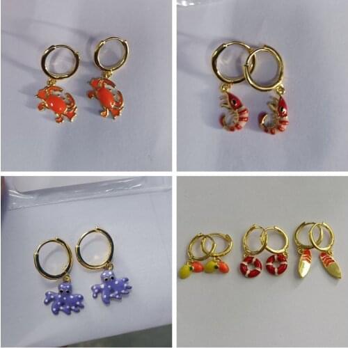 AIDE Enamel Pendants Hoop Earrings for Women Cute Crab Octopus Lemon Prawn Pendant Earrings Fashion Jewelry Boucle D’oreille