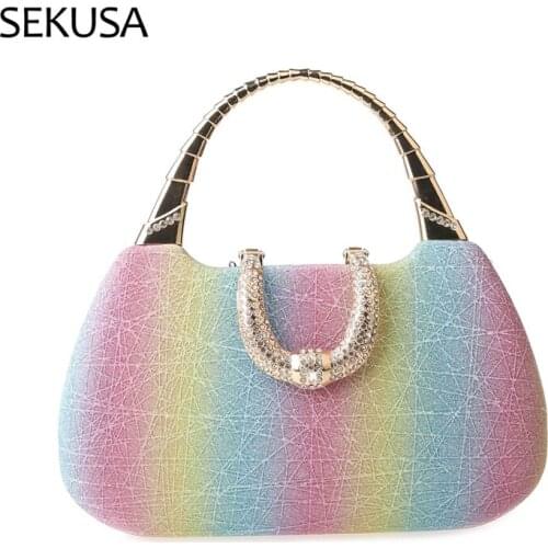 Rainbow Color Women Evening Bags Diamonds Luxury Party Handbags Bucket Design Evening Bags New Purse