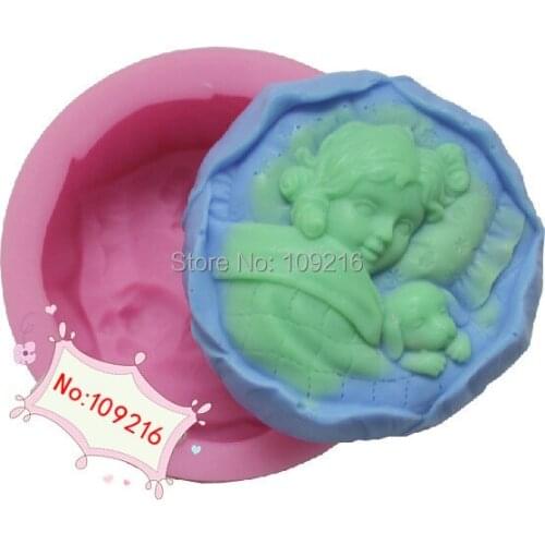 1pcs Sleeping Angel & Dog (R1433) Silicone Handmade Soap Mold Crafts DIY Mold