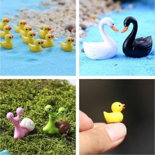 10/2pcs Mini Little Yellow Duck/Swan/ Snail Fairy Garden Home Plants Decoration Resin Crafts Miniature Dollhouse Car Decoration