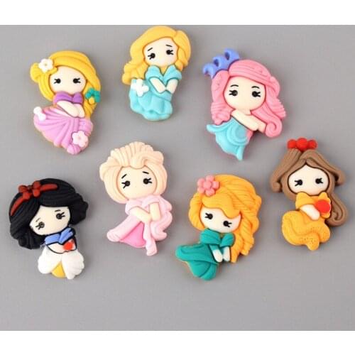 10Pcs Cute Princess Girls Flat Back Resin Embellishments DIY Craft Supplies Hair Accessories Phone Shell Patch Arts Materials