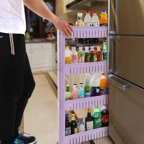 2/3/4Layer Gap Kitchen Storage Rack Movable Bathroom Organizer Refrigerator Space Rack Plastic Side Shelf Gap Holder With Roller