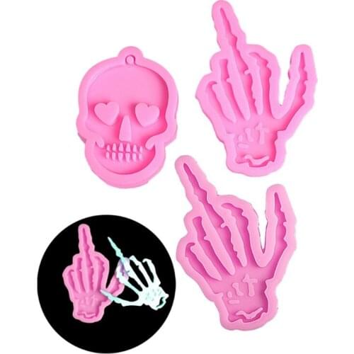 2Pcs Skull Hand Skeleton Hand Epoxy Resin Mold Kit Ghost Hand Keychain Pendant Silicone Mold Craft Jewelry Making Tools