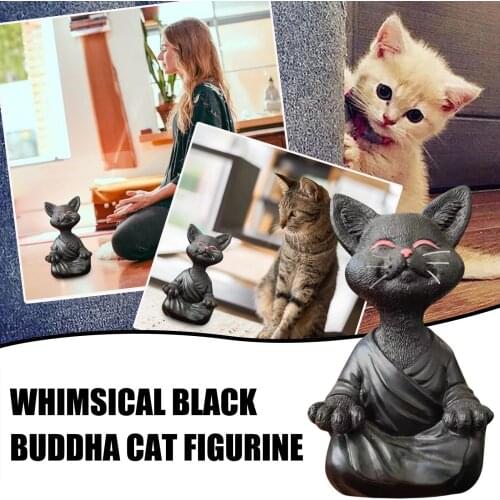 40# Whimsical Black Buddha Cat Garden Decoration Outdoor Figurine Meditation Yoga Collectible Happy Cat Home Decor Ornament
