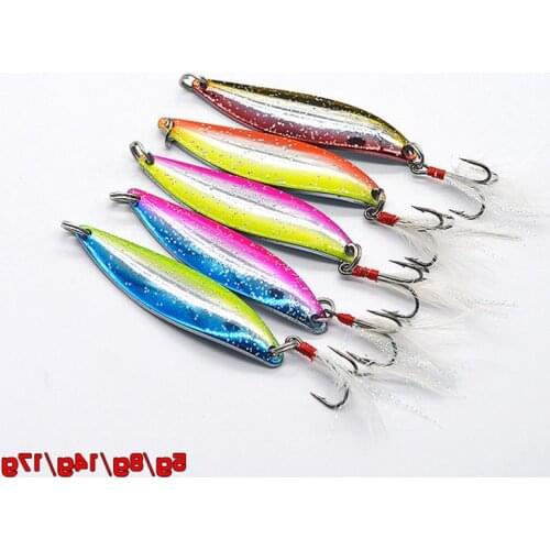 7pcs/lot VIB 5g 8g 14g 17g Laser Lure Metal jig Slow Jigging/Trolling wobbler Metal Spoon With Feather Hook Metal Fishing Lure