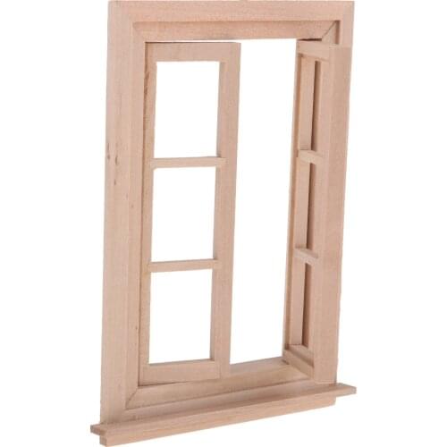 Retro 1/12 Dollhouse DIY Accessories Unpainted 6-Pane Double Window Frame Room Decoration Kids Pretend Play