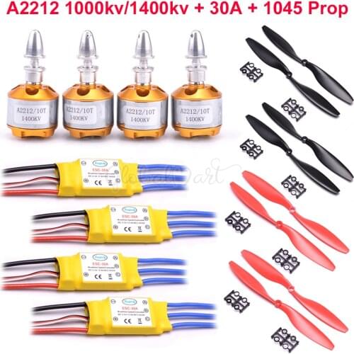 4pcs 30A Brushless Speed Controller ESC + 2-3S A2212 2212 1000KV / 1400KV Outrunner Motor + 1045 Prop For 450mm 500mm Quad-Rotor