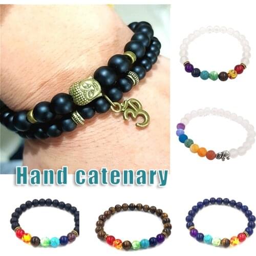 7 Chakra Bracelet 8mm Black Frosted Bracelet 3D Buddhas Head + Energy Stone Colorful Buddhist Bead Bracelet Women Men LL@17