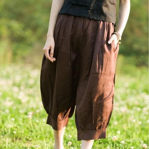 Ramie Wide Leg Slacks Casual Pants Calf-Length Pants Loose Solid Color Trousers Bloomers Womens Pants Summer Pants Woman