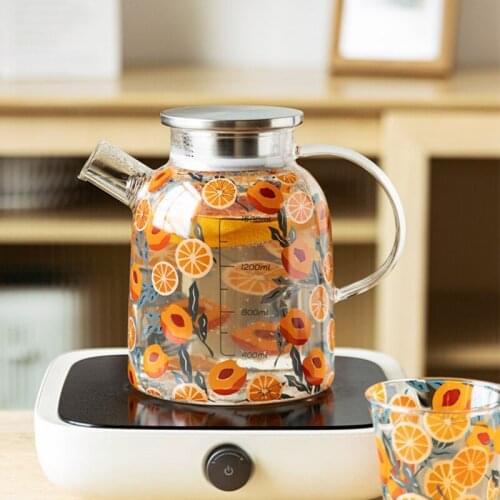 Teapots Borosilicate Glass Lemon Pattern Home Juice Cold Hot Water Kettle With Strainer Water Coffee Cups Large Capacity Tea Pot