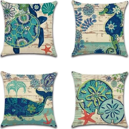 Sea Style Turtle Pillow Case Seahorse Decorative Pillowcases Whale Cotton Linen Pillowcase almohada poszewka kussensloop ZT254