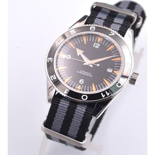Corgeut 41mm watch dial sterile Black Dial Sapphire Crystal Ceramic bezel Nylon top brand Automatic Mechanical wristwatch Mens