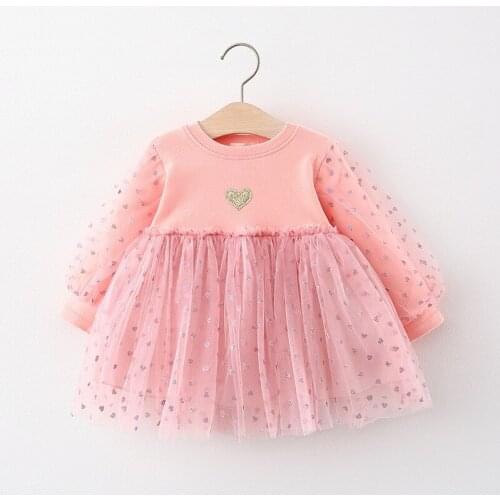 Baby Girl Clothes Princess Dress 2021 Spring Sutumn New Newborn Costume Sweet Infant Heart Mesh Long Sleeve Vestidos 0-3 Years