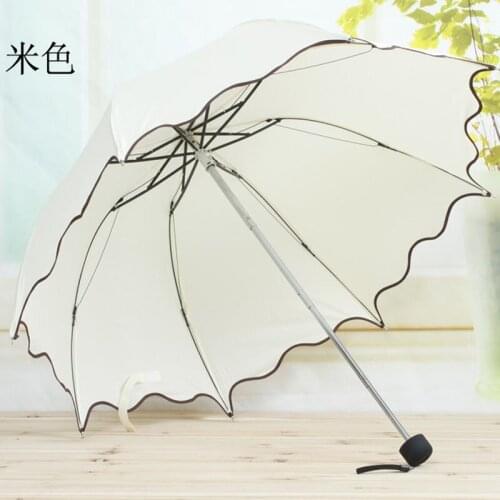 Travel Parasol Folding Rain Windproof Umbrella Flouncing Folding Lotus Leaves Princess Dome Parasol Sun/Rain Umbrella 8 Skeleton